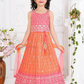 Alluring Pink And Orange Color Chanderi Cotton Embroidery Work Choli Set For Girls