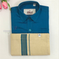 Charming Blue Color Cotton Shirt With Tissue Zari Work Dhoti Set For Kids