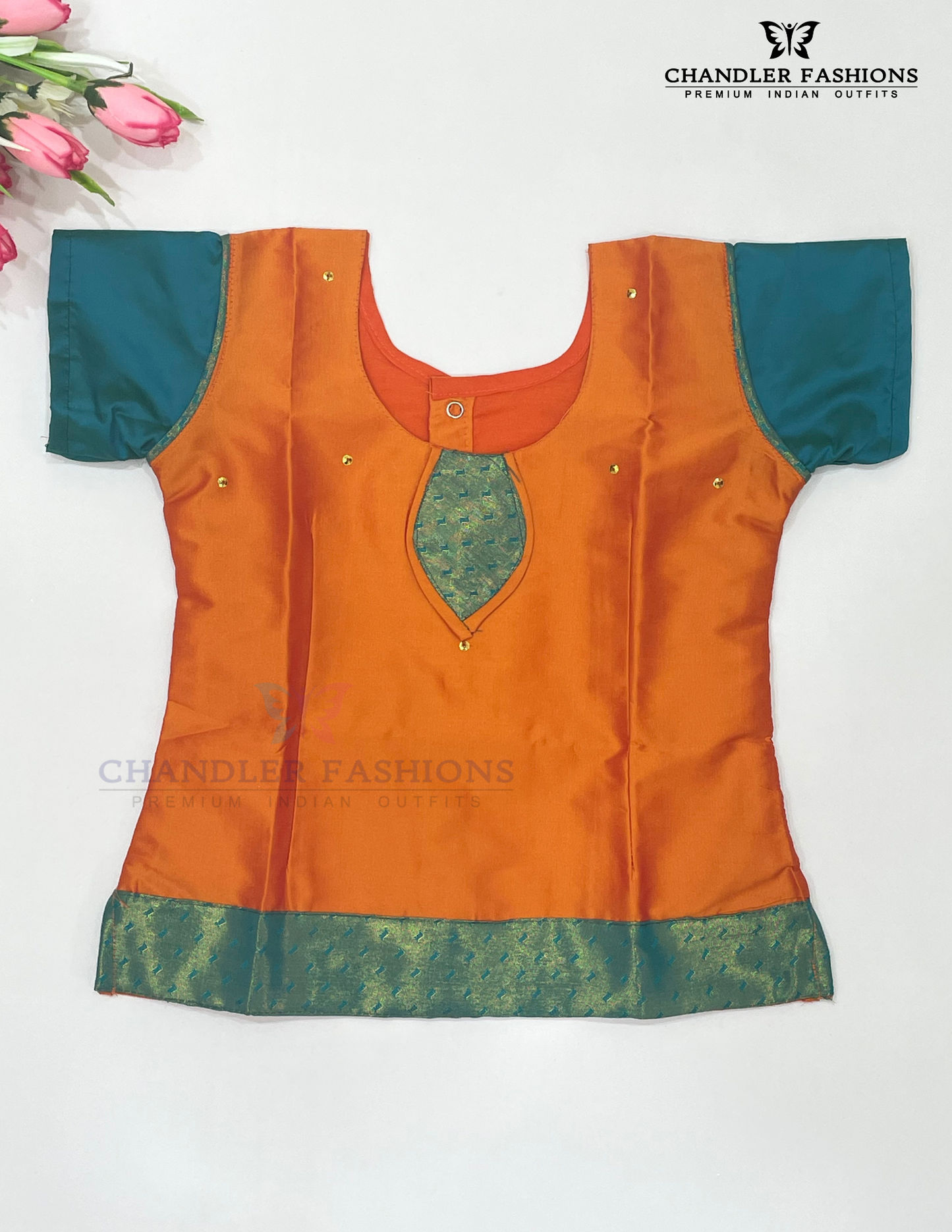 Orange And Green Colored Silk Langa Sets In Yuma