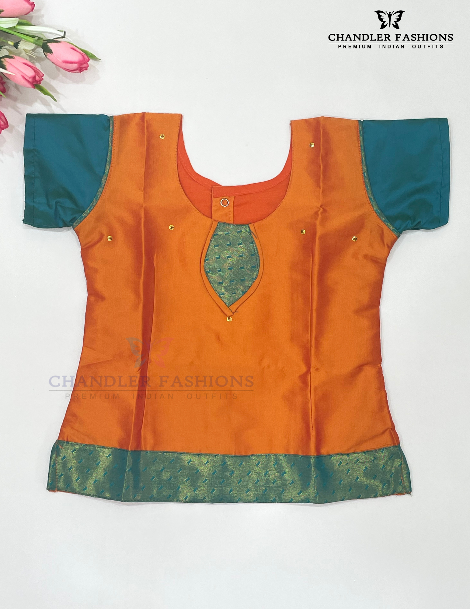 Orange And Green Colored Silk Langa Sets In Yuma