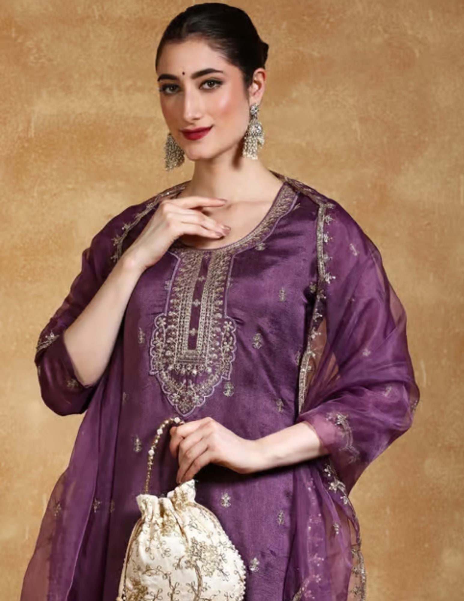 Purple Color Silk Blend With Embroidery Work Kurti Suits For Women In Yuma
