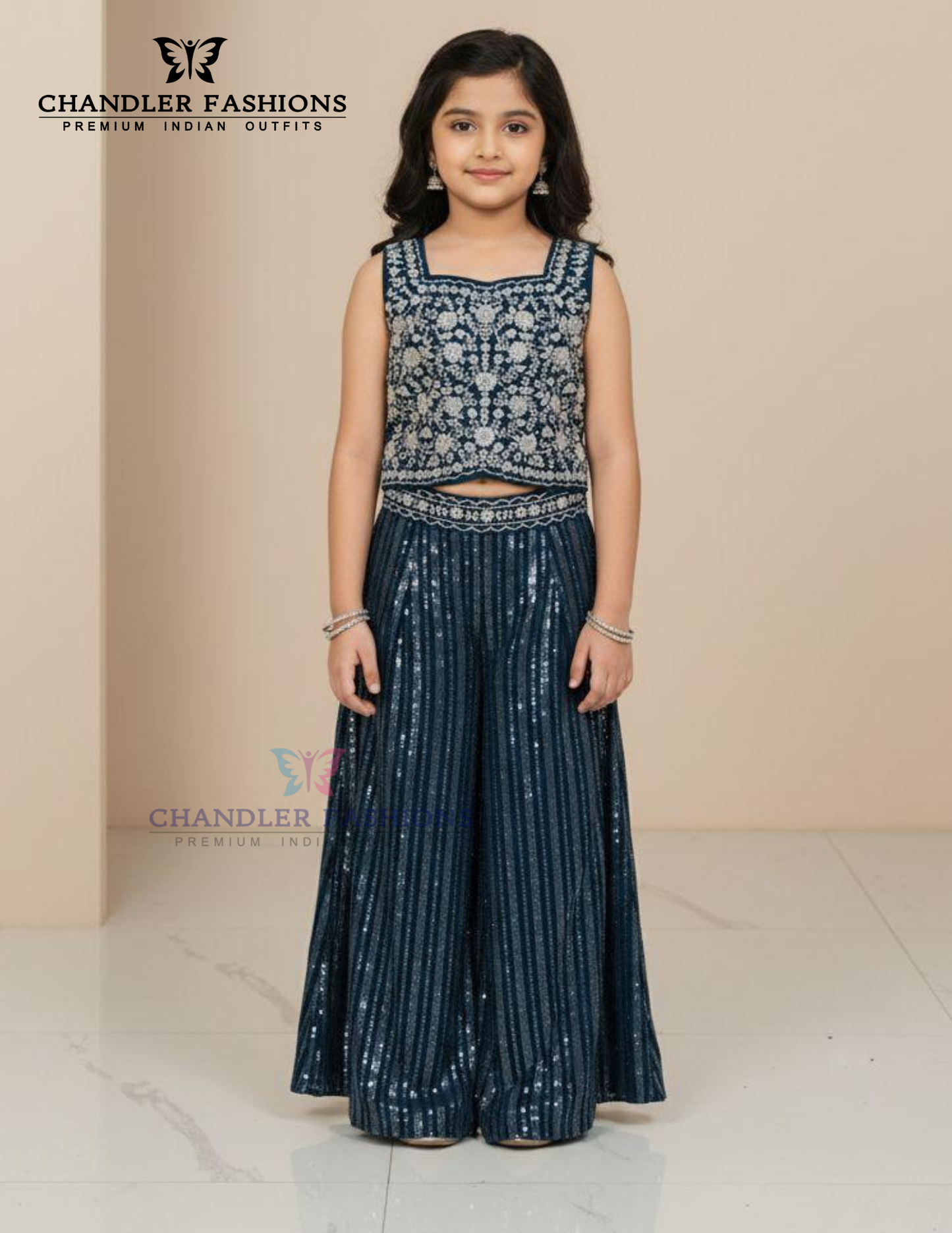 Amazing Blue Color Georgette With Embroidery And Sequins Work Palazzo Suits For Girls
