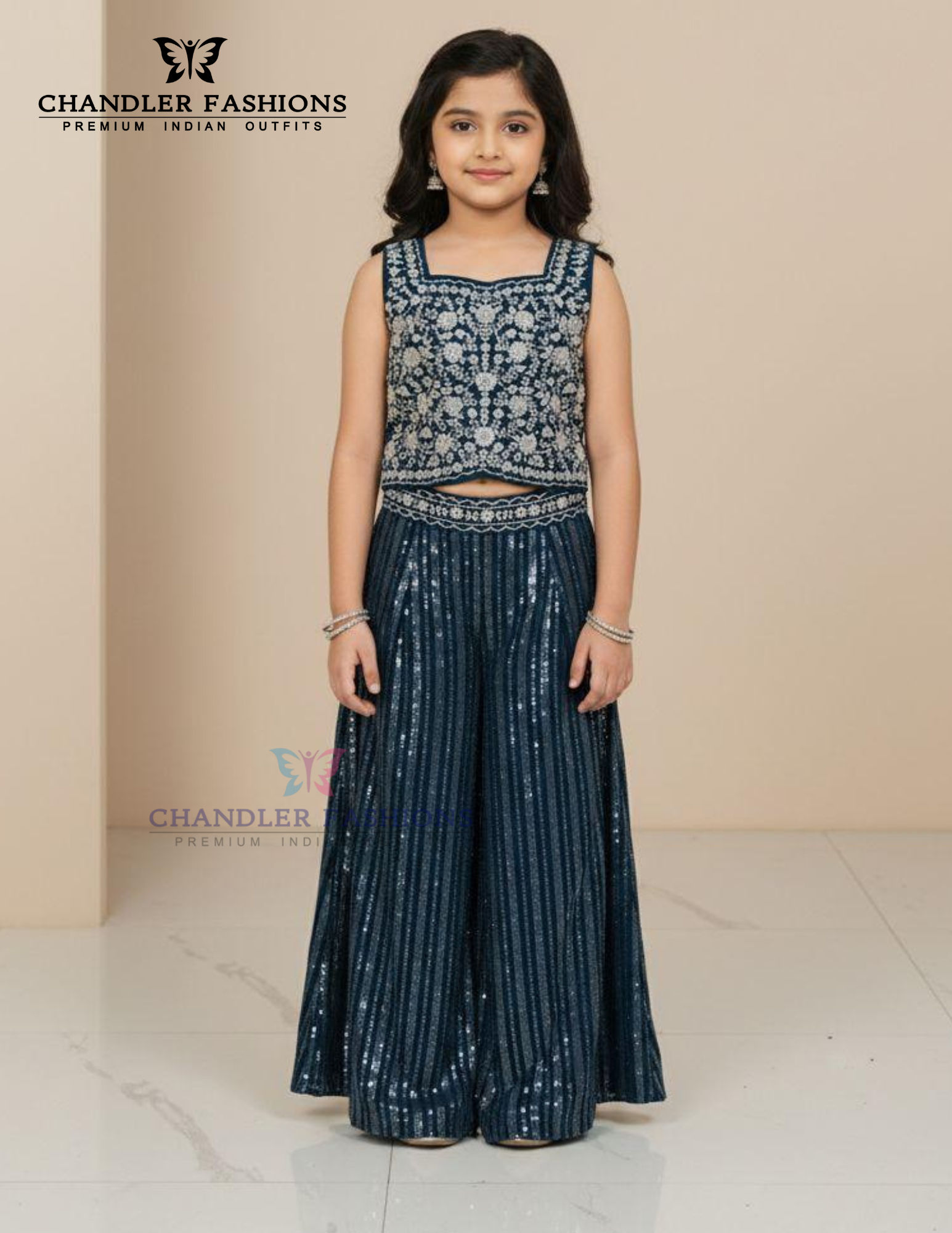 Amazing Blue Color Georgette With Embroidery And Sequins Work Palazzo Suits For Girls
