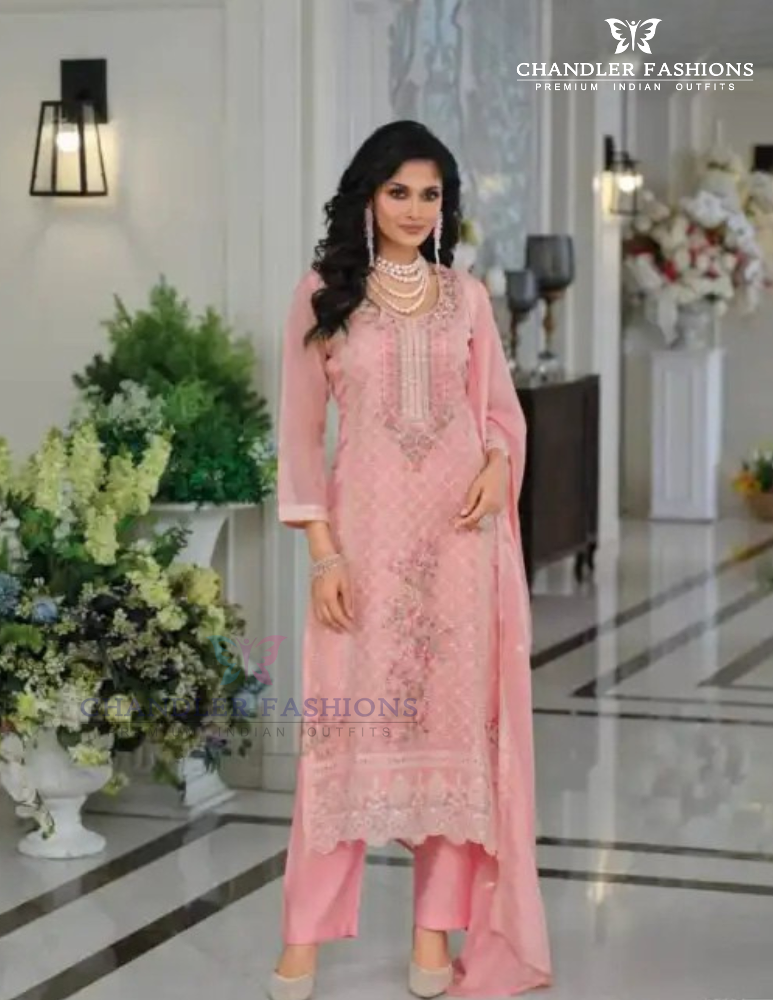 Elegant Light Pink Color Chinon With Embroidery Work Salwar  Suits For Women