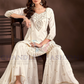 Alluring Cream Color Chinon With Heavy Embroidery Work Sharara Suits In Mesa