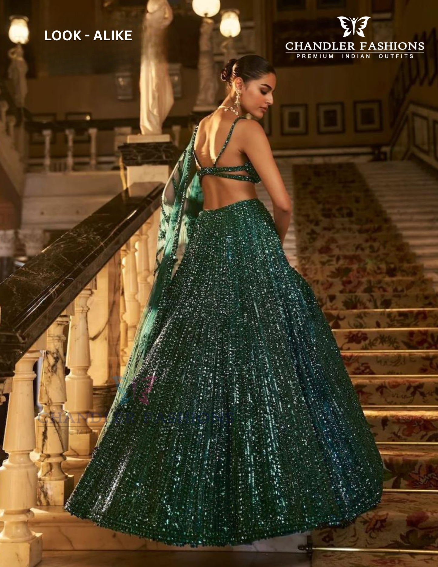 Green Color Rainbow Sequins And Dori Work Lehenga Near Me
