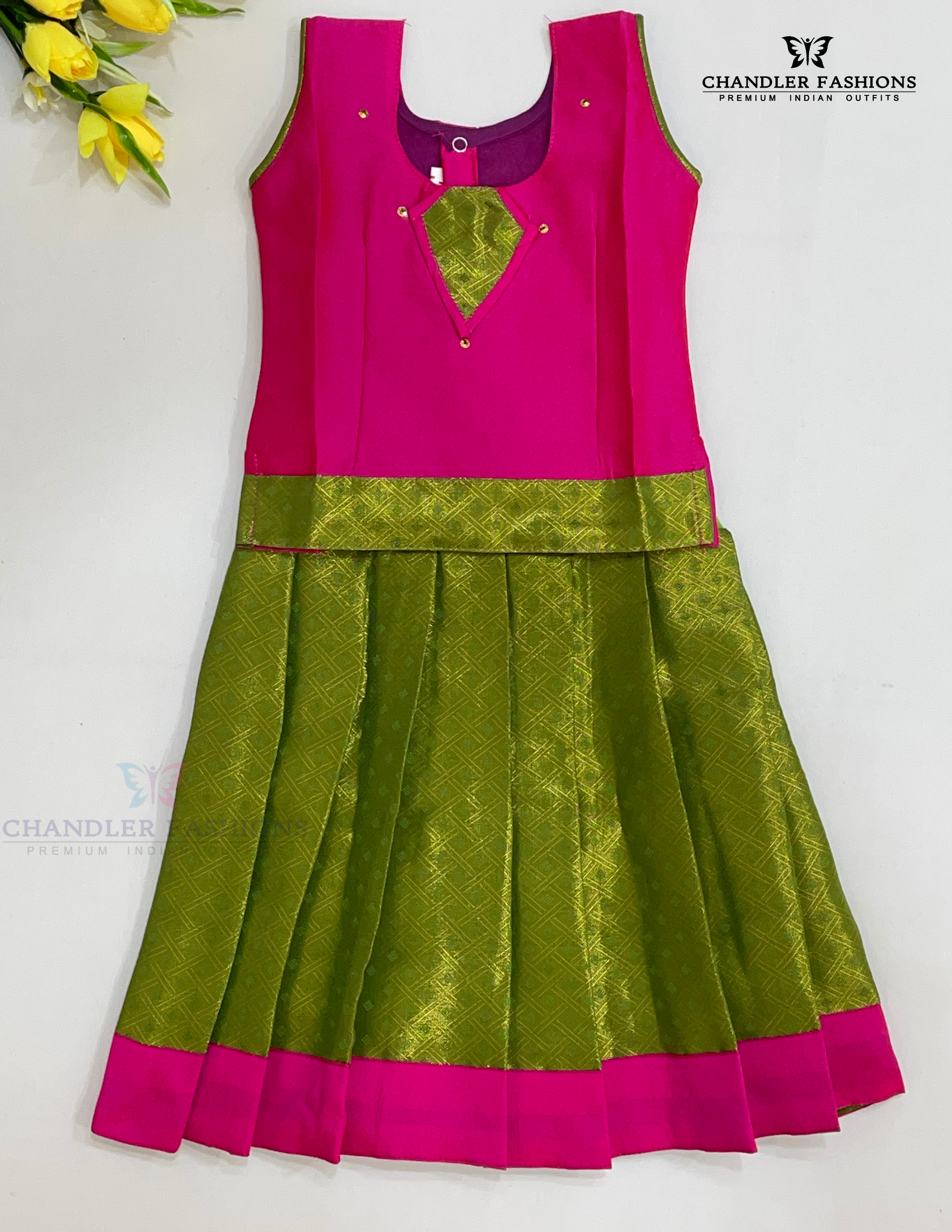 Alluring Pink Colored Self Design Silk Langa Sets For Girls