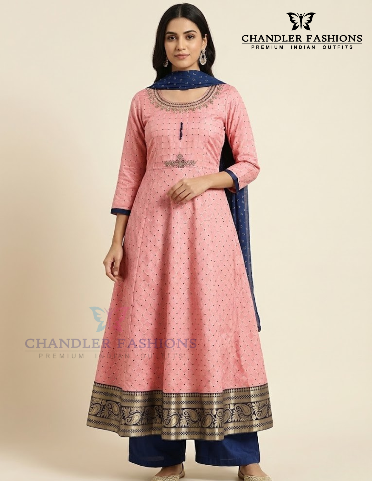Elegant Pink Color Salwar Suit With Royal Blue Bottom And Dupatta