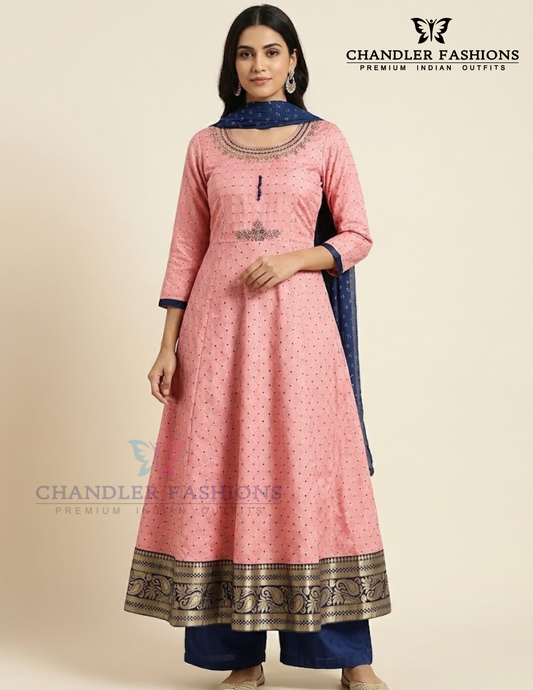 Elegant Pink Color Salwar Suit With Royal Blue Bottom And Dupatta