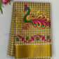 Attractive Kerala Cotton Peacock Embroidery Saree With Copper Zari Border For Women