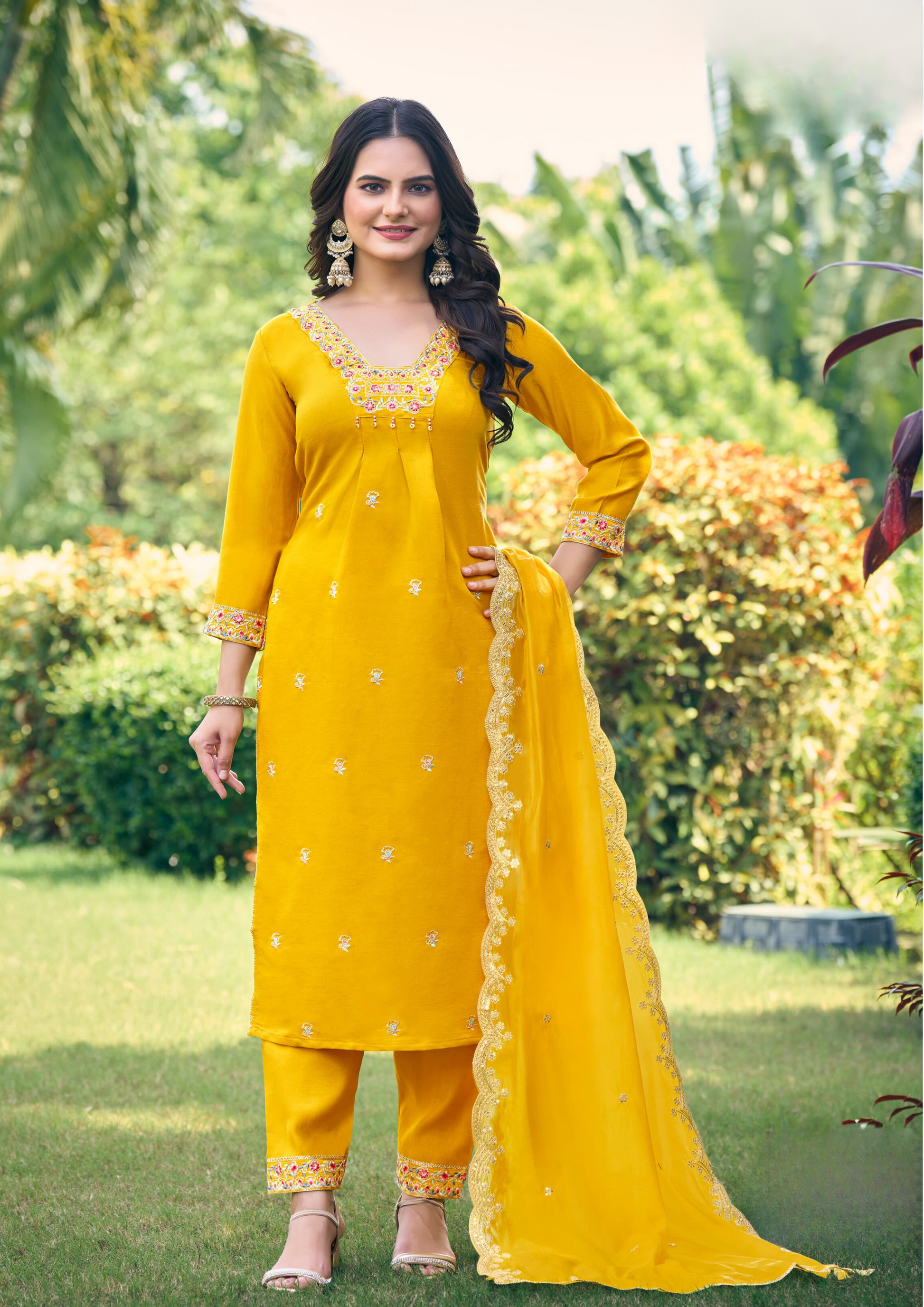 Attractive Yellow Color Pure Viscose Salwar Suits With Dupatta For Women