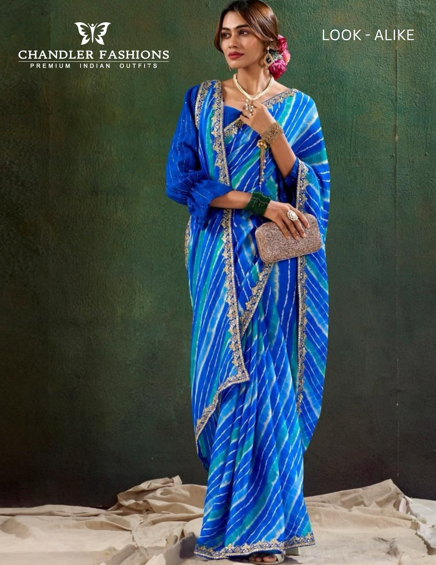 Graceful Blue Color Pure Chiffon With Printed Work Saree