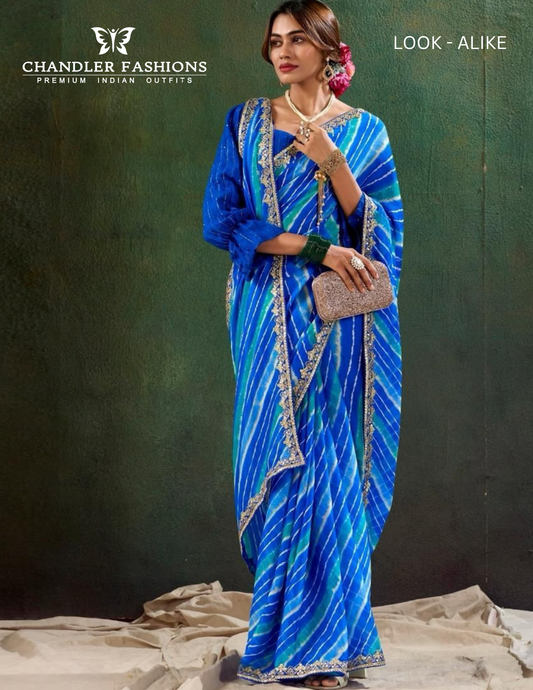Graceful Blue Color Pure Chiffon With Printed Work Saree
