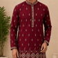 Attractive Maroon Color Pure Linen Cotton Short Kurta With Print Work For Men