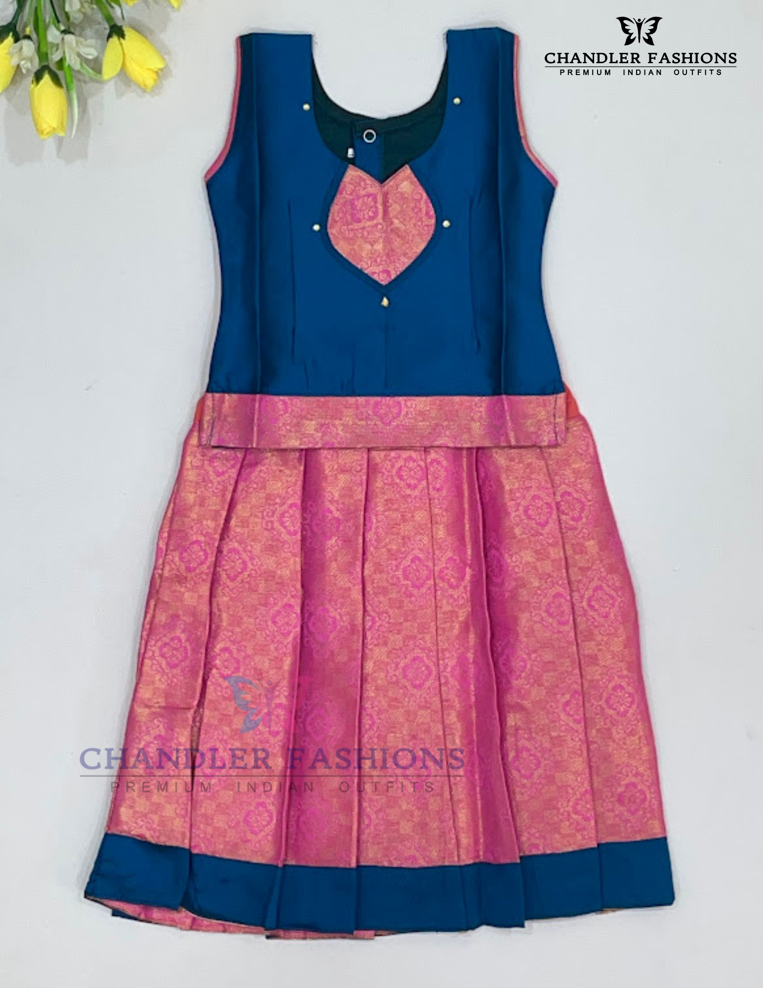 Stunning Teal Blue Color Soft Silk Langa Set With Zari Work For Girls