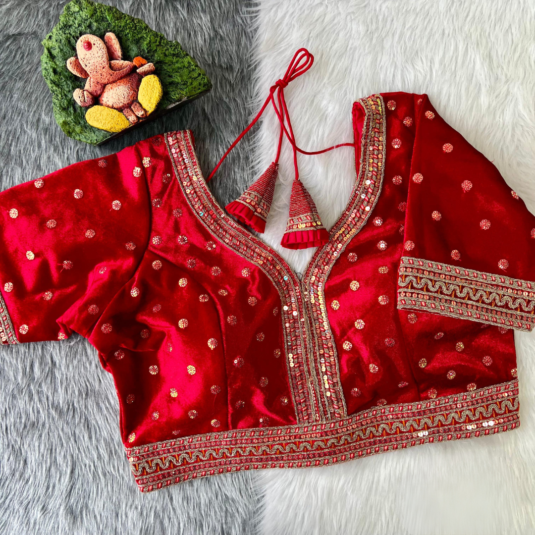 Alluring Red Colored Heavy Pure Soft Velvet Readymade Blouse For Women