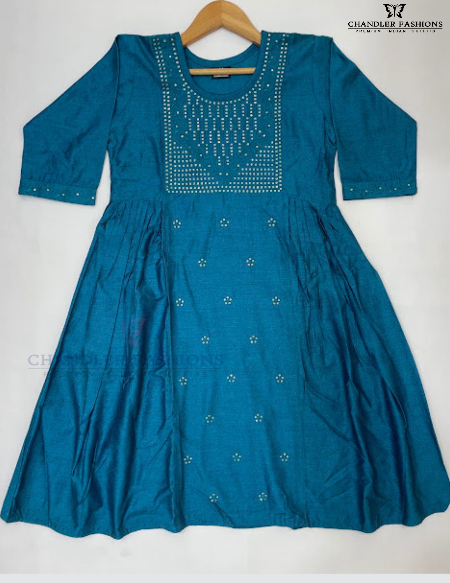 Teal Blue Color Embroidery And Sequins Work Kurti Near Me