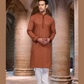 Alluring Light Maroon Color Poly Cotton Lace Embroidery Work Men's Kurta For Men