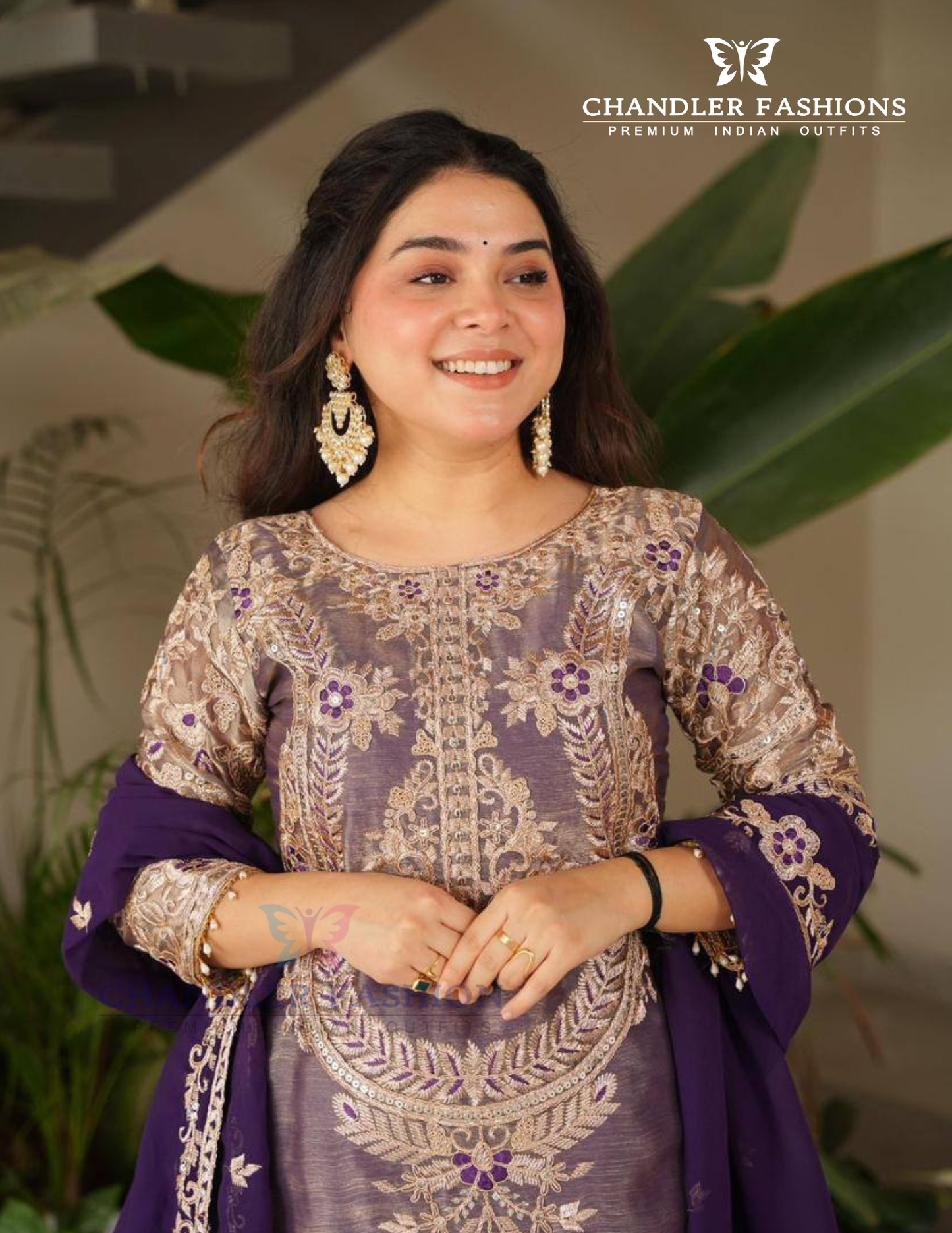 Purple Color Crazy Silk Embroidery Sequins Work Palazzo Suits In Yuma
