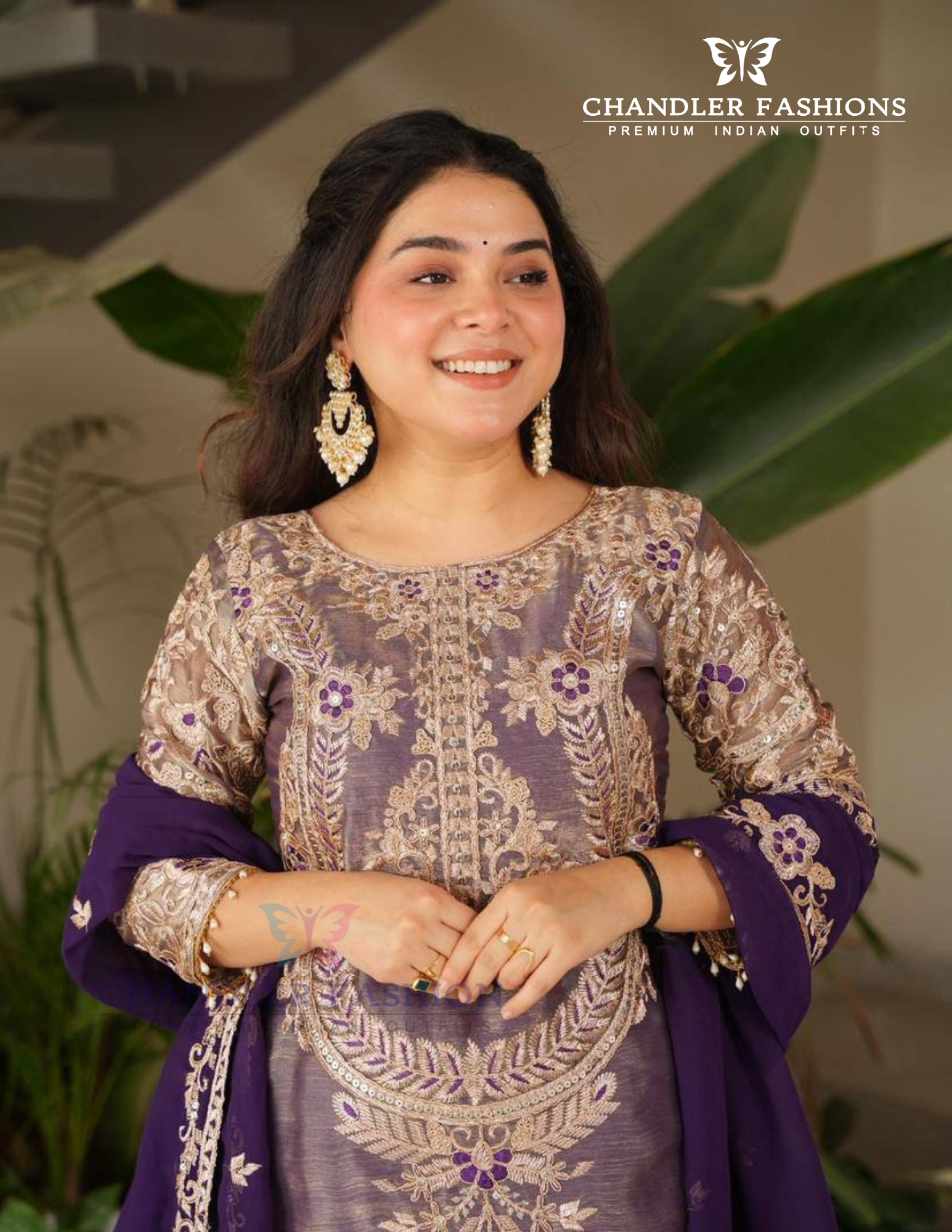 Purple Color Crazy Silk Embroidery Sequins Work Palazzo Suits In Yuma