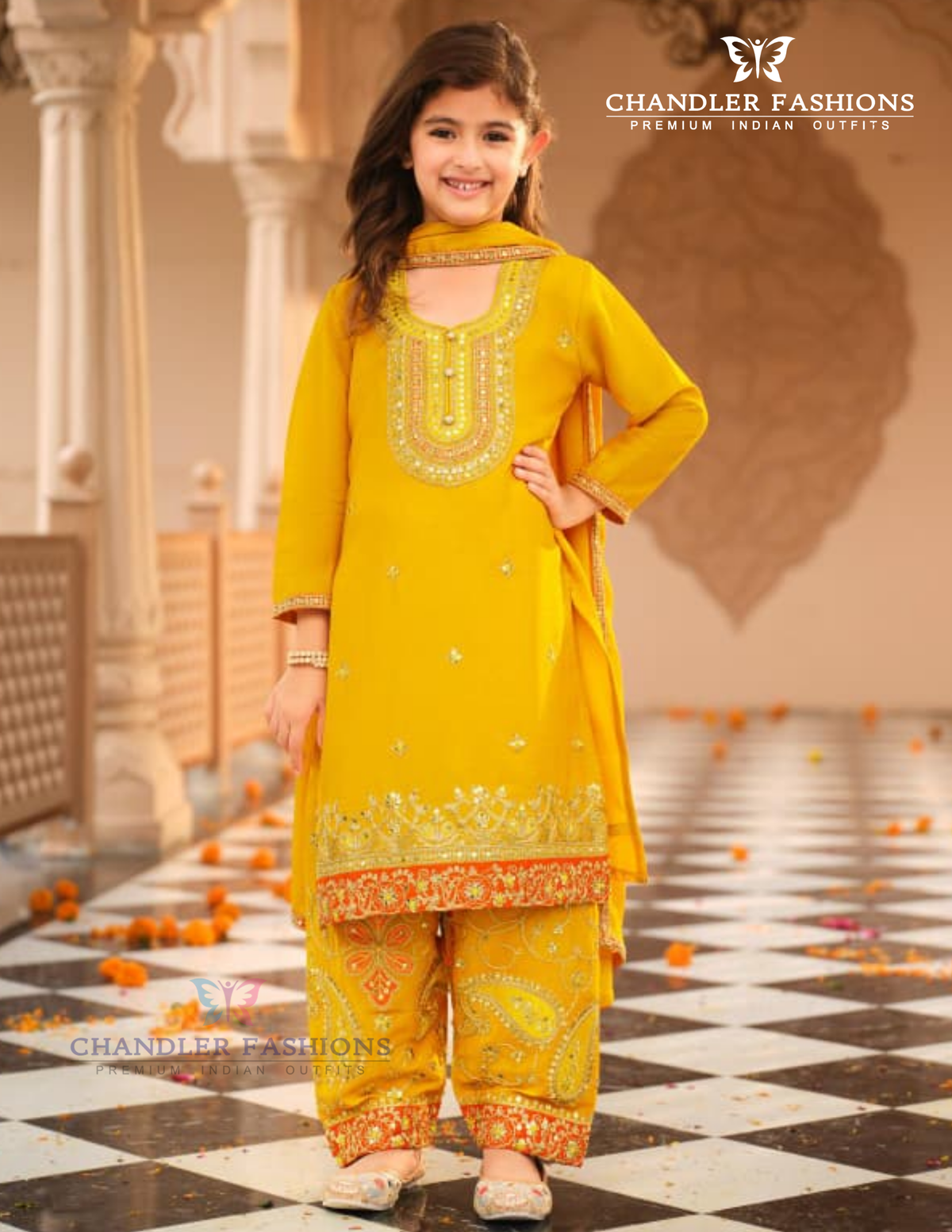 Elegant Yellow Color Chinon With Embroidery Work Kurtis Suits For Girls