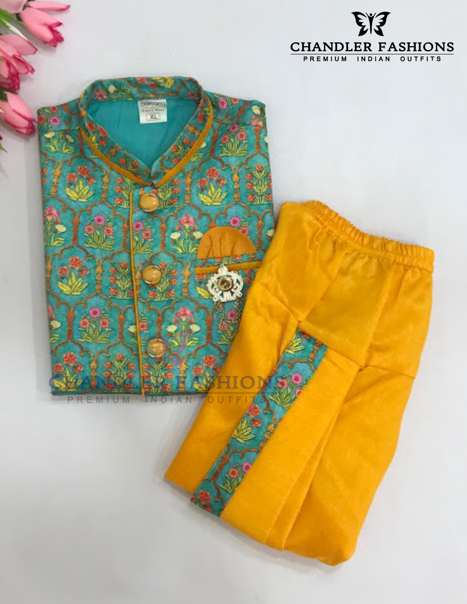Beautiful MultiColor Designer Sherwani Suit With Brooch Pin Near Me 