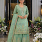Alluring Light Green Color Chinon Embroidery Work Kurti Palazzo Pant With Dupatta