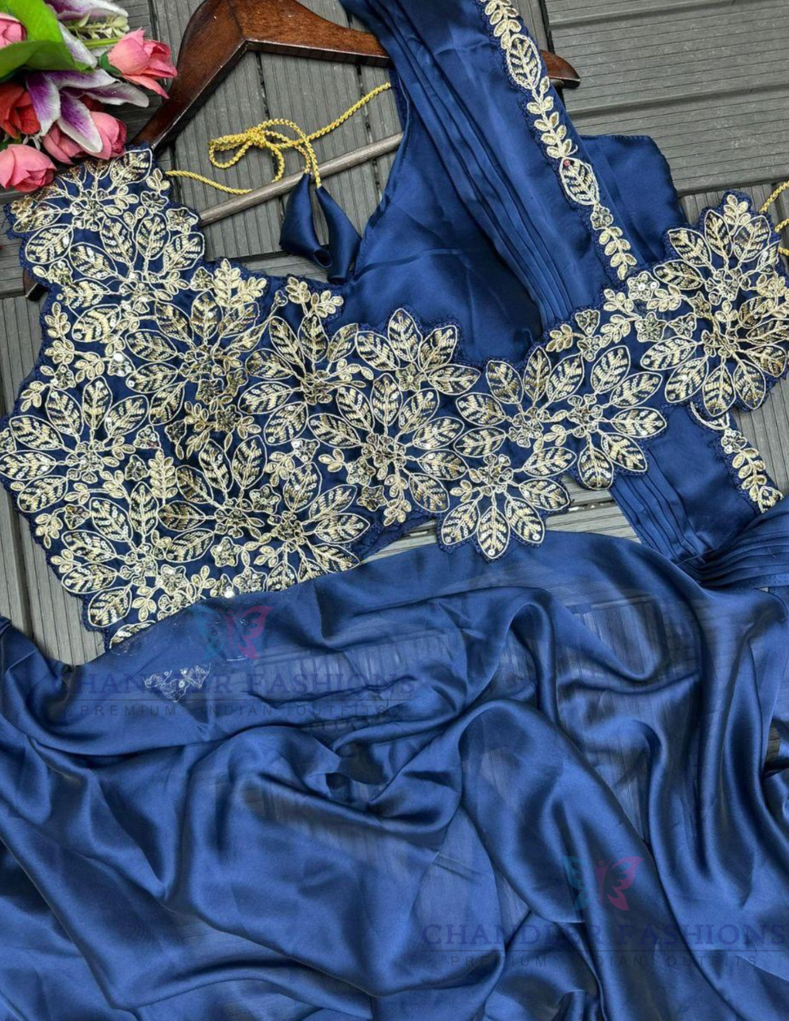 Navy Blue Color Heavy Rangoli With Embroidery Work Ready To Wear Saree In Yuma