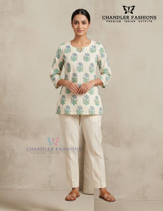 Attractive Off White Color Cotton Short Kurti For Women
