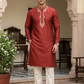 Pleasing Red Color Men's Cotton Kurta With Pajama Pant