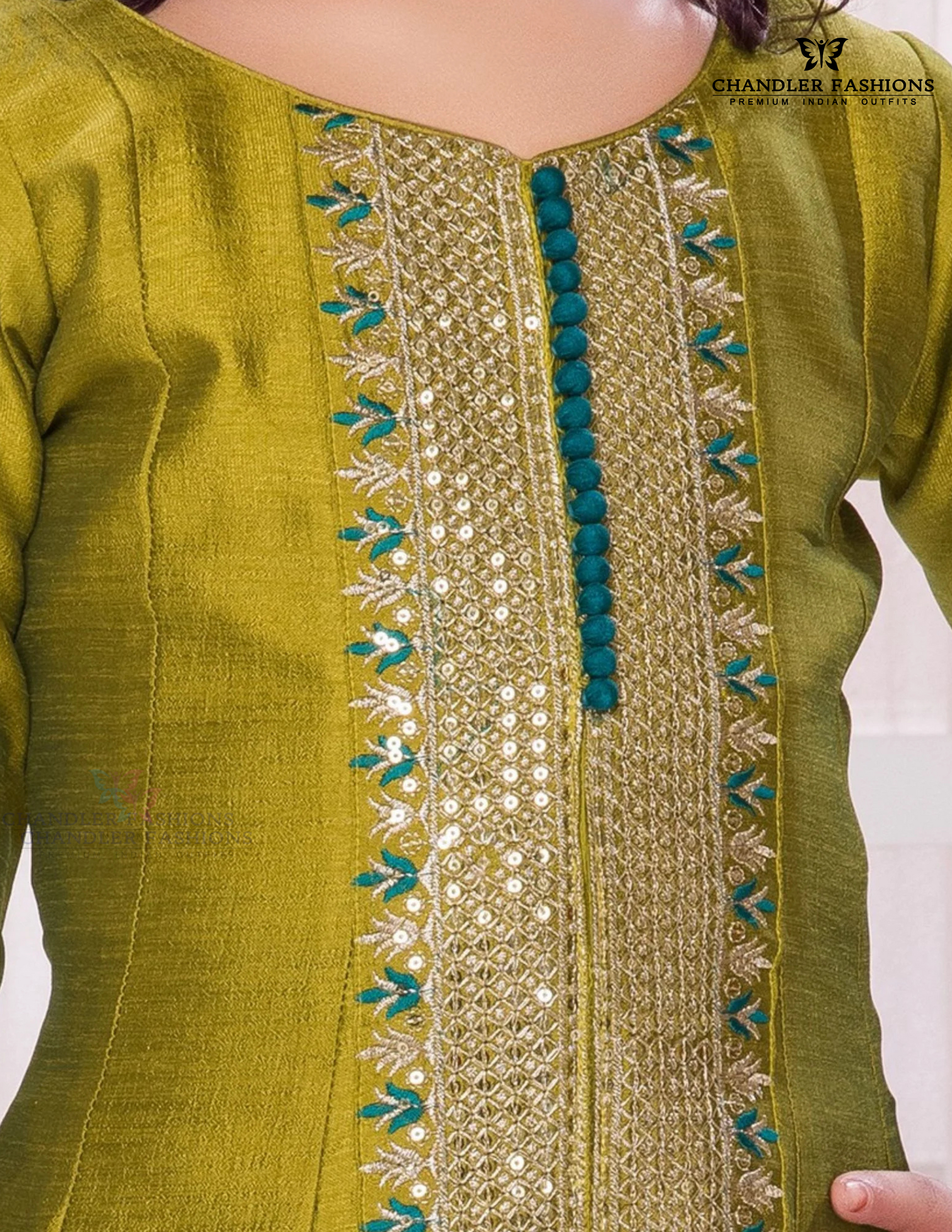 Mehendi Green Color Sequins Work Kurti Suit In USA