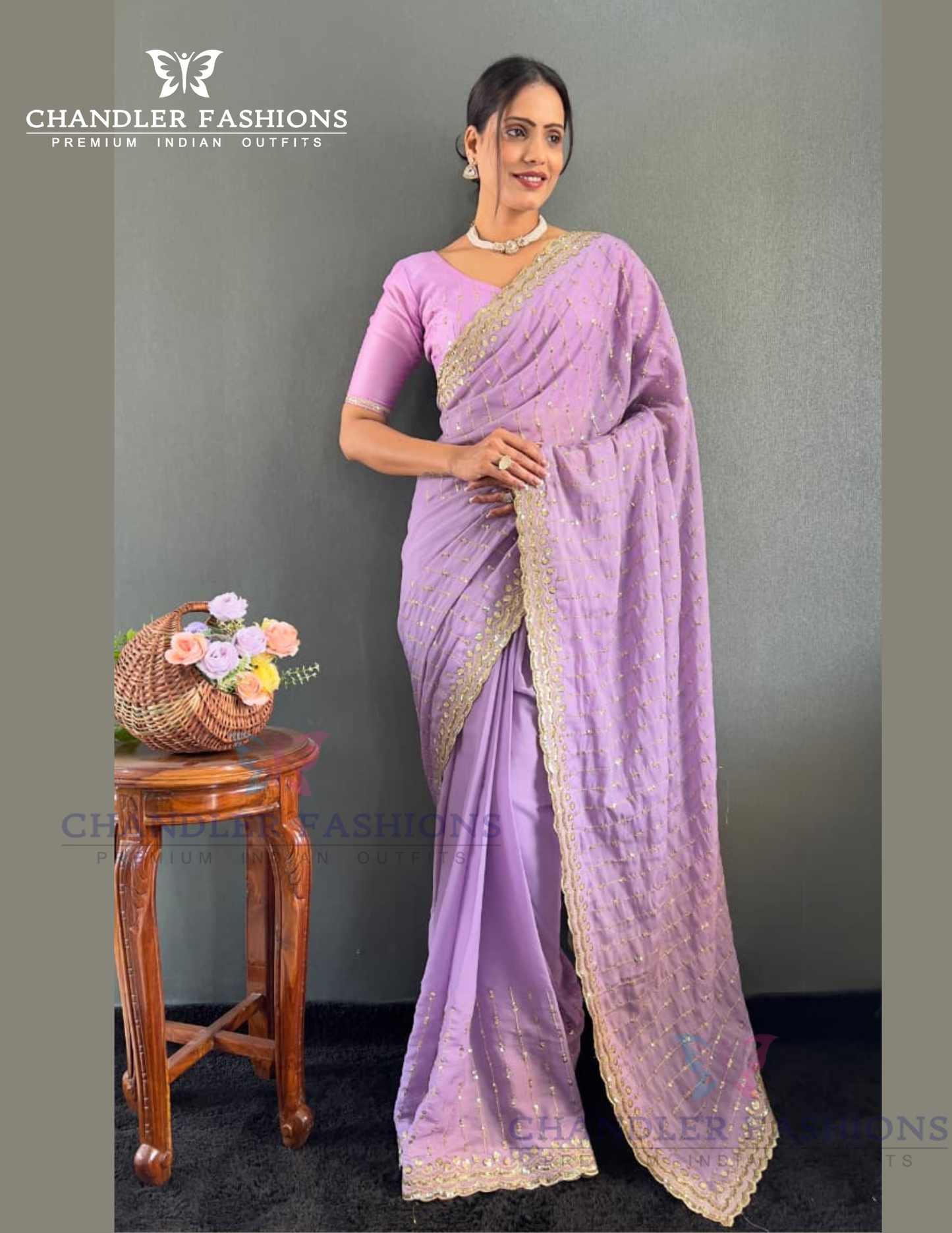 Lavender Color Georgette Silk Ready To Wear Saree With Embroidery Work In USA