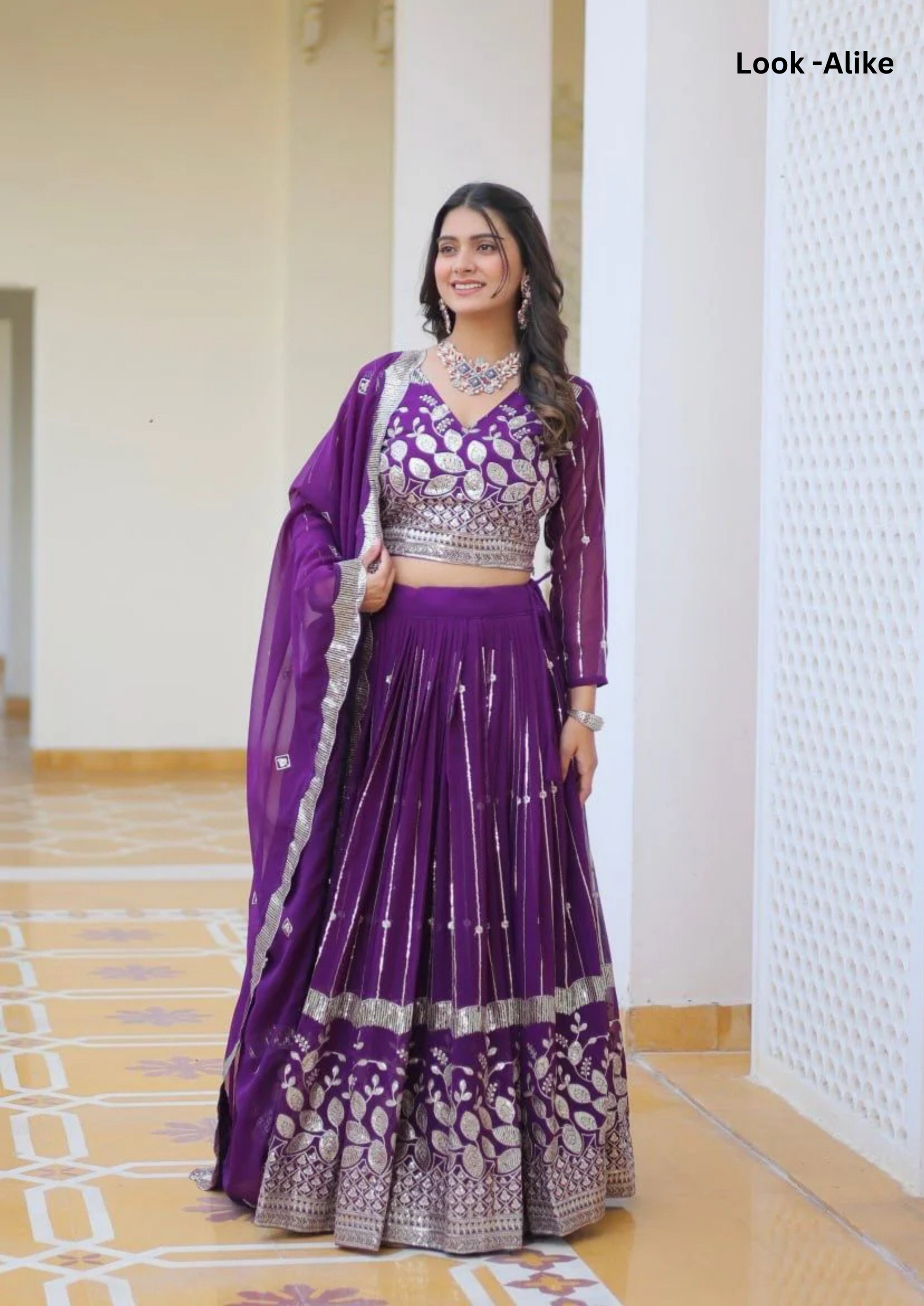 Attractive Purple Color Georgette Embroidered With Sequins Lehenga Choli In Near Me