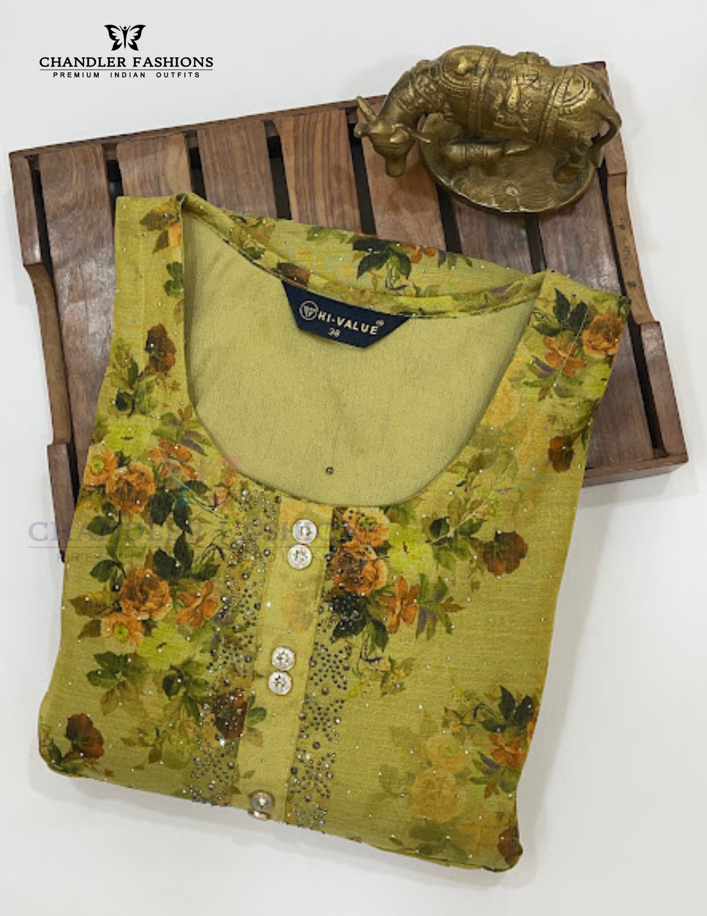 Green Color Tissue Silk With Floral Design Kurti In Yuma