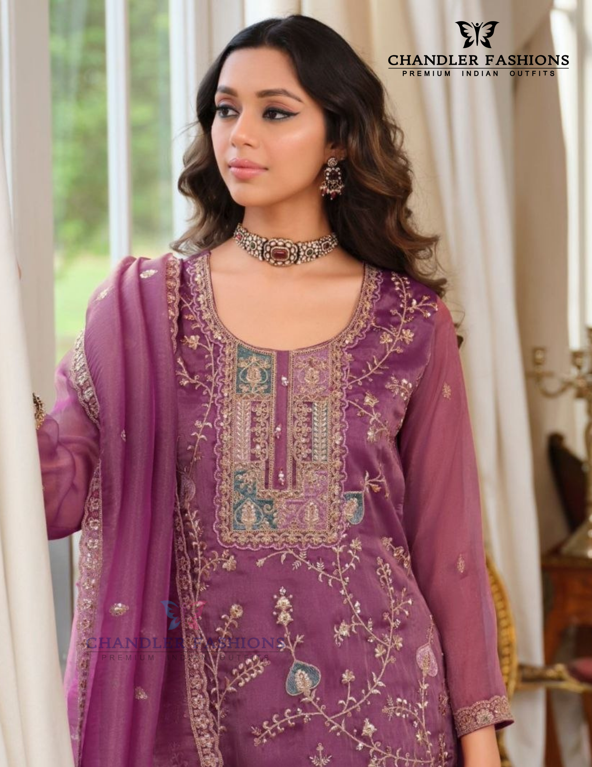 Appealing Purple Color Shimmer With Embroidery Work Palazzo Suits Near Me