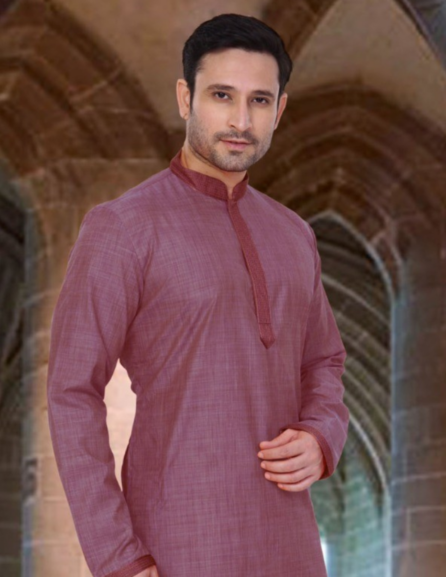 Poly Cotton Lace Embroidery Work Kurta Pajama Set For Men Near Me