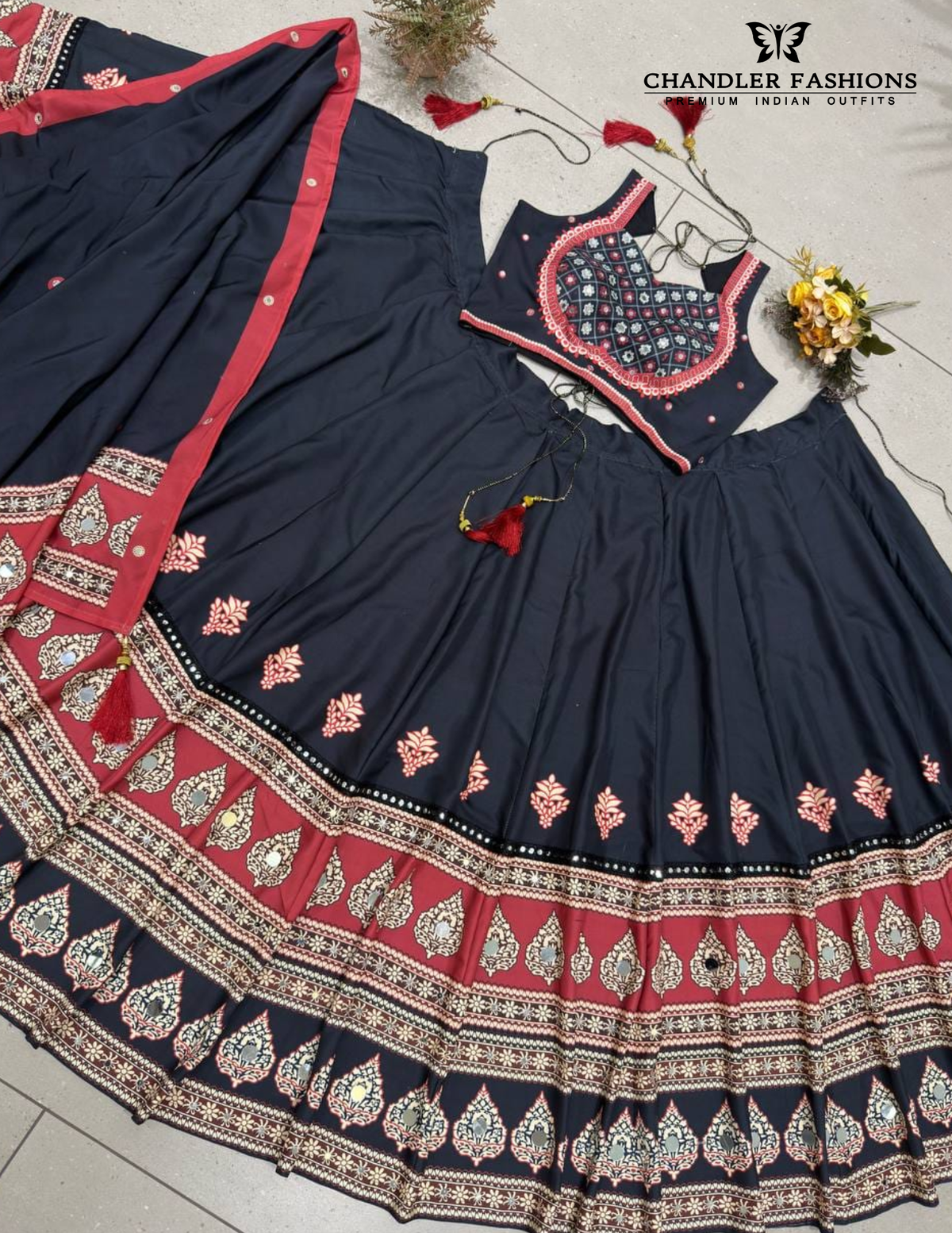 Stunning Black Color Rayon Chaniya Choli In Mesa