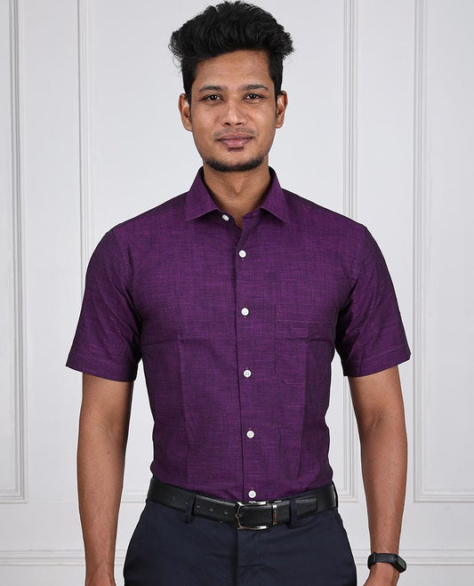 Attractive Purple  Formal Half Sleeves Cotton Shirt