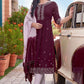 Pretty Maroon Color Rayon Wrinkle Salwar Suits With Chanderi Work Dupatta