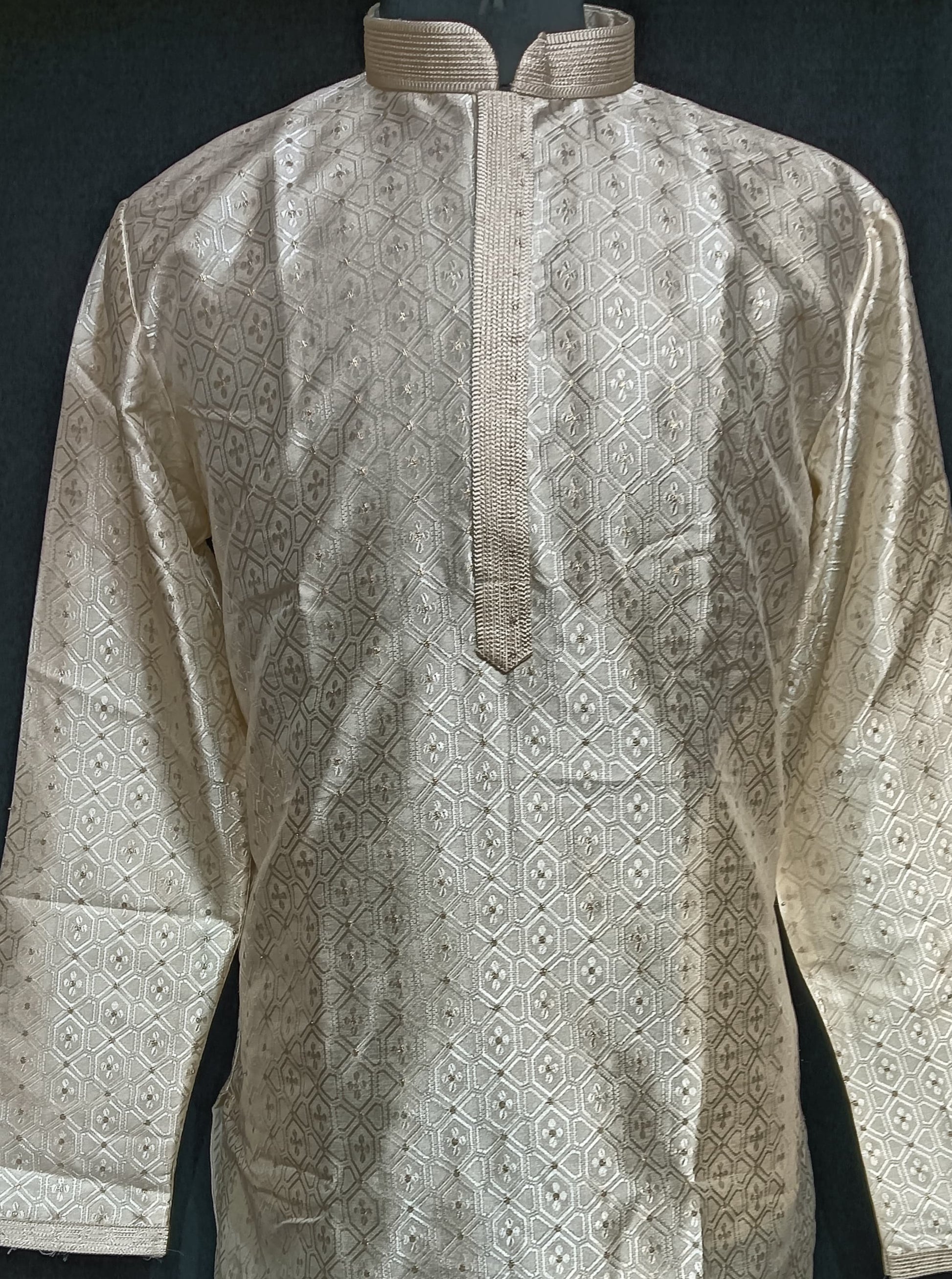 Beautiful Beige Color Banarasi Brocade Men's Kurta Suits With Silver Zari Work Near Me
