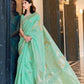 Attractive Green Colored Linen Saree With Blouse For Women