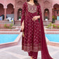 Elegant Rayon Neck Embroidery Work Maroon Colored Salwar Suits With Dupatta