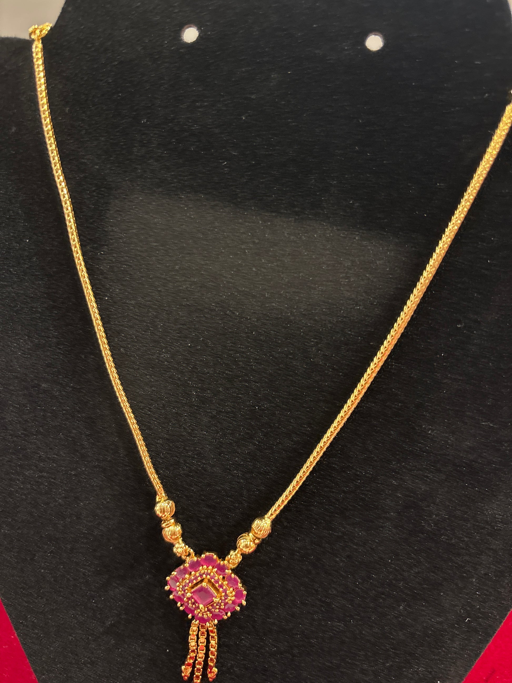 Delightful Pink Color Stones Gold Plated Necklace For Women