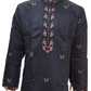 Charming Dark Blue Color Cotton Embroidery Work Kurta Suits For Men