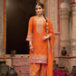 Pretty Orange Color Chinon With Embroidery Work With Palazzo Suits For Women