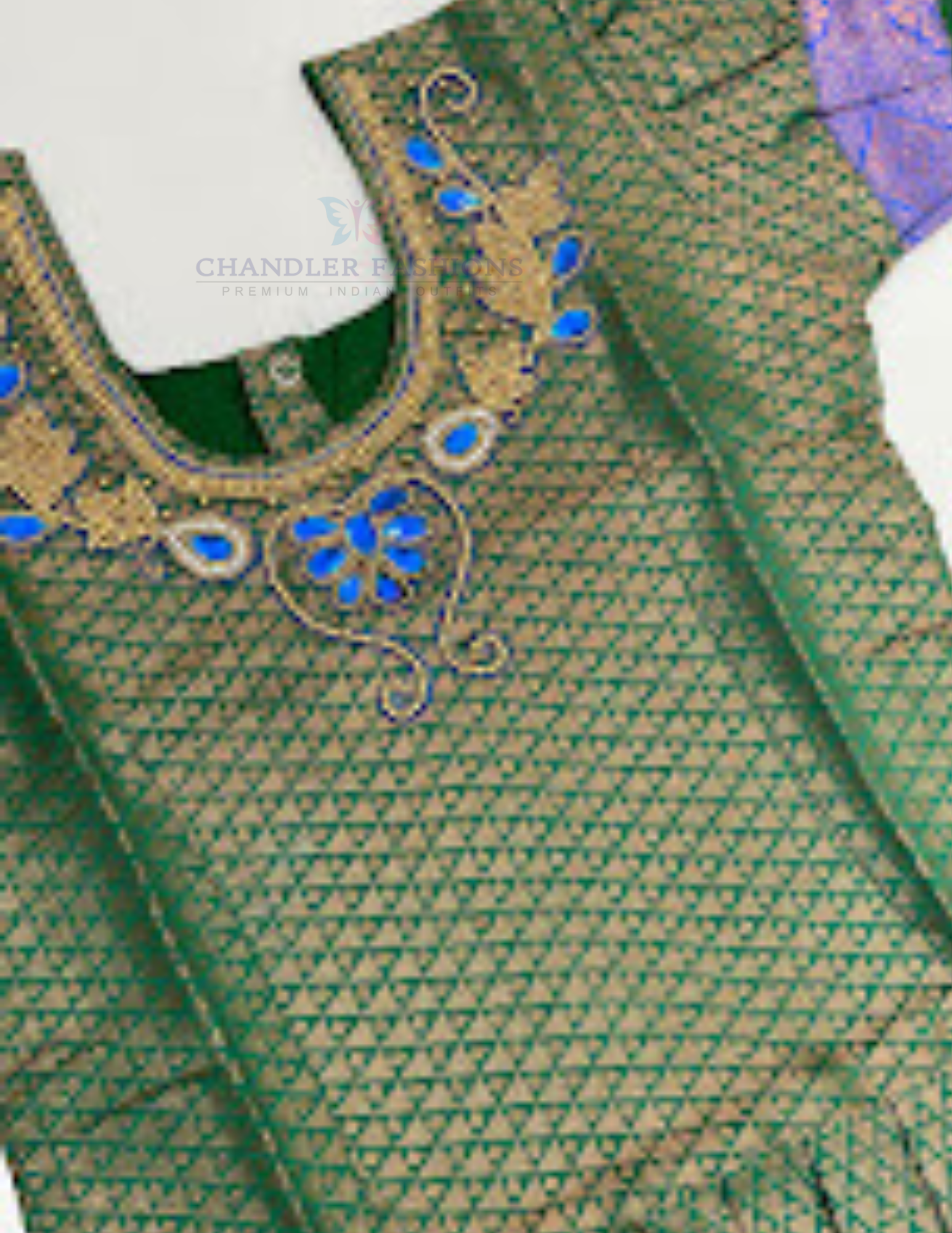 Green And Blue Color Stone Work With Silk Langa set In Suncity