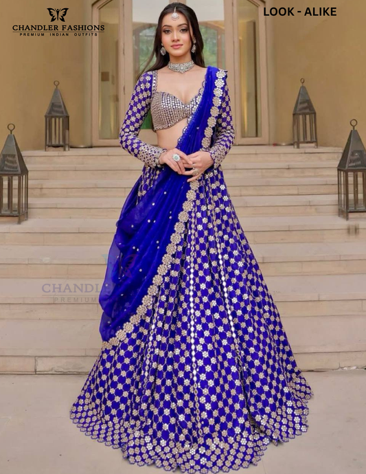 Attractive Royal Blue Color Embroidery And Mirror Work Lehenga Choli For Women