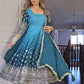 Pretty Teal Blue Heavy Chinon Silk With Embroidery Work Kurti Suits For Women