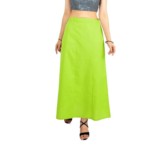 Pretty Parrot Green Colored Cotton Women's Readymade Petticoat