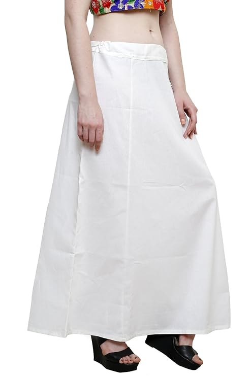 Appealing Women's White Pure Cotton Readymade Petticoat For Saree In USA